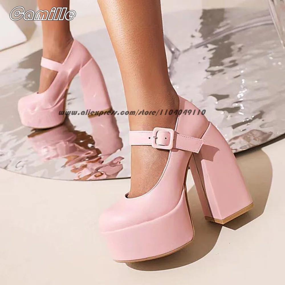 

Mary Jane Belt Buckle Strap Chunky Heel Party Pumps Lolita Size 34-43 Shallow Casual Lady Pumps Round Toe Height increase Shoes