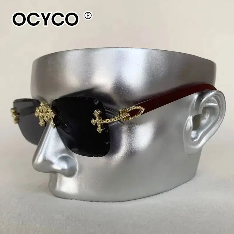 OCYCO Steampunk Randlose quadratische Sonnenbrille für Herren, Luxusmarke, Vintage-Sonnenbrille mit geschliffenen Gläsern, trendige Sonnenbrille, UV400