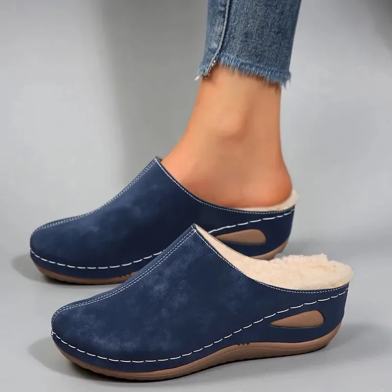 

Wedge Heel Baotou Slippers for Women Fashionable Hollow Design Platform Cotton Slipper Outdoor Comfortable Beach Shoes for Women