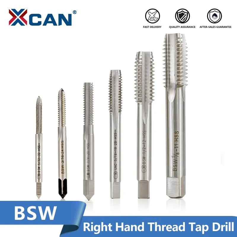 XCAN BSW Straight Thread Tap HSS Right Hand Plug Tap BSW5/32-32 3/16-24 5-16-18 1/4-20 5/8-11 Screw Threading Tool Hand Tools