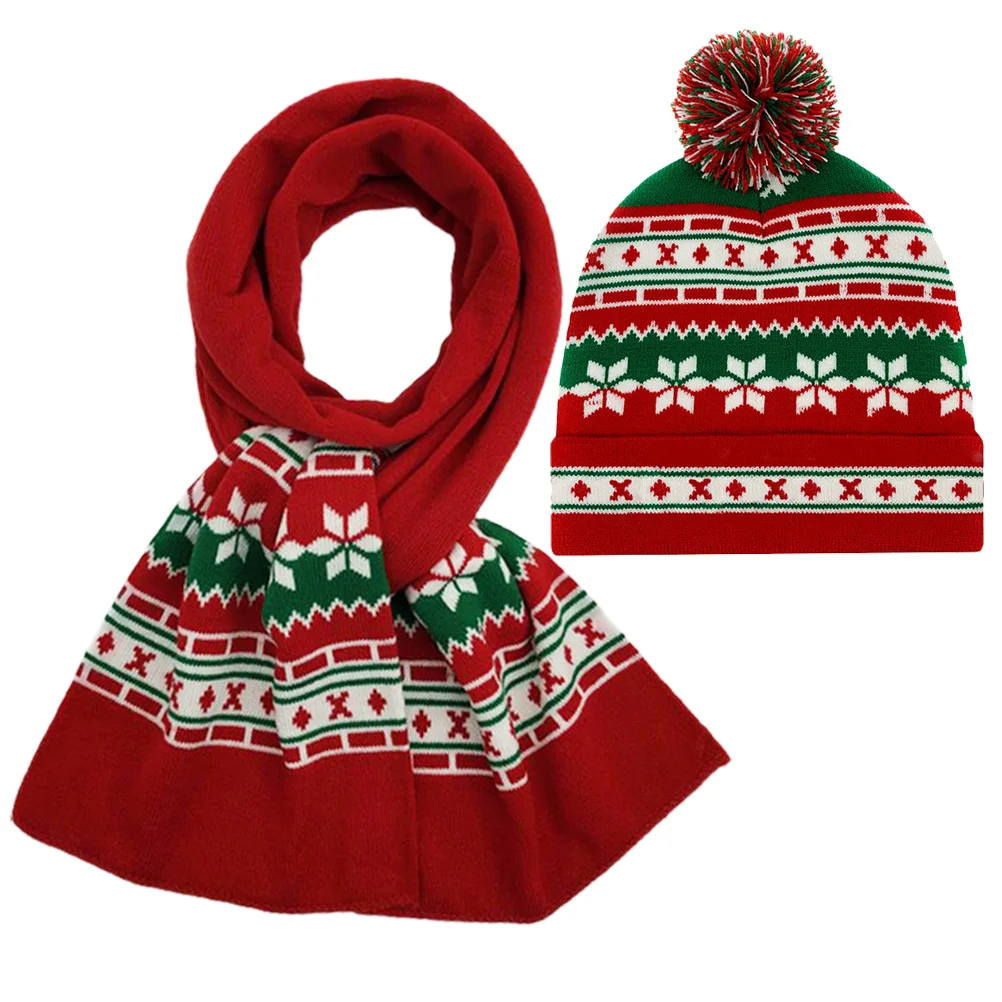 1 مجموعة عيد الميلاد الشتاء محبوك قبعة وشاح مجموعة دافئة بسط مريحة في الهواء الطلق رحلة التزلج المشي لمسافات طويلة وشاح قبعة مجموعة