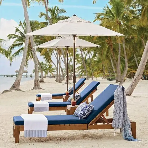 

Outdoor Portable Wholesale Garden Wood Nylon Fabric Adjustable Sea Umbrella sun Lounger Beach bed