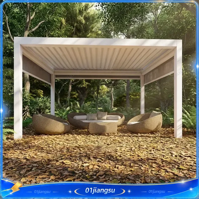 Motorized Aluminum Pergola Waterproof Adjustable Louvered Roof Outdoor Garden Gazebo Custom Patio Canopy Shade Structure