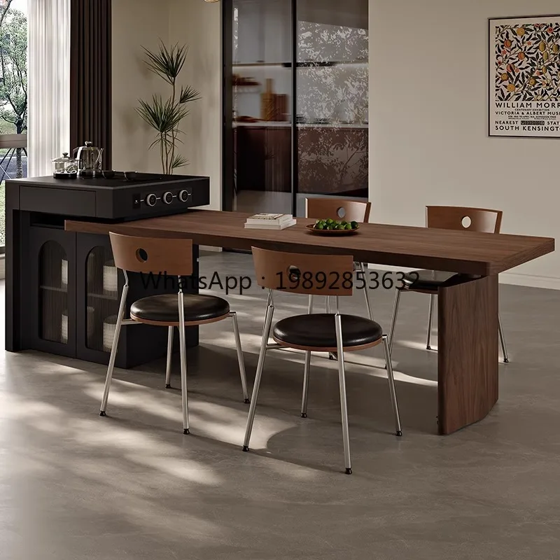 LYY Vintage Style Black Walnut Solid Wood Multifunctional  Dining Table Storage Living Room Kitchen High-end Dining Island