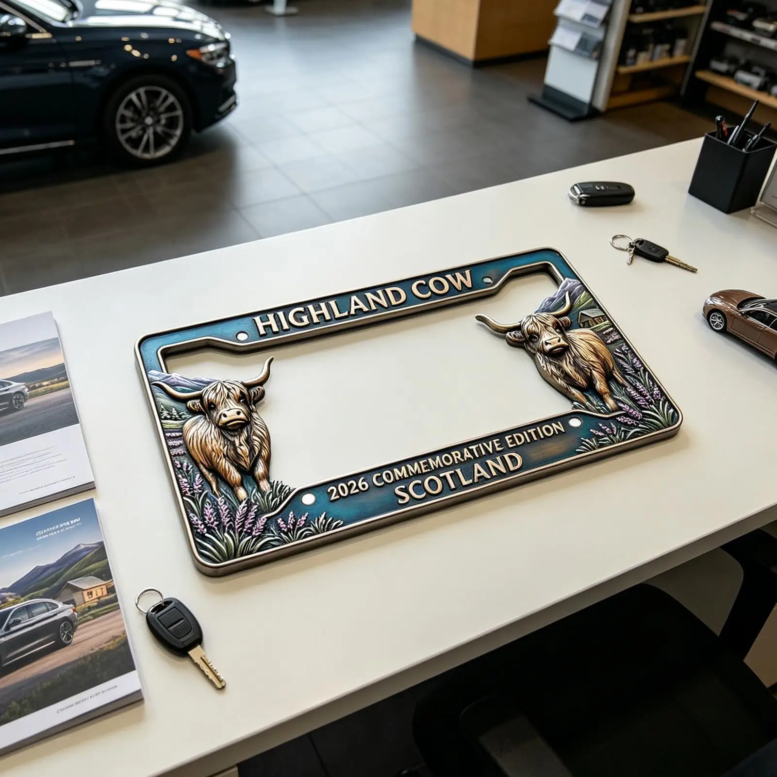 

Highland Bull License Plate Frame Metal Iron Cow License Plate Holder Car Accessories For Automotive Vehicle Sedan