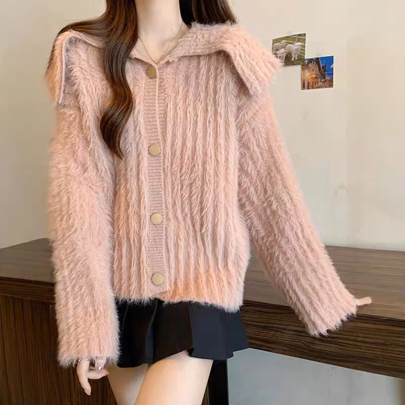 

Women Soft Knitted Cardigan Long Sleeve Lapel Single Breasted Sweater Casual Vintage Autumn Winter Cardigan Streetwear