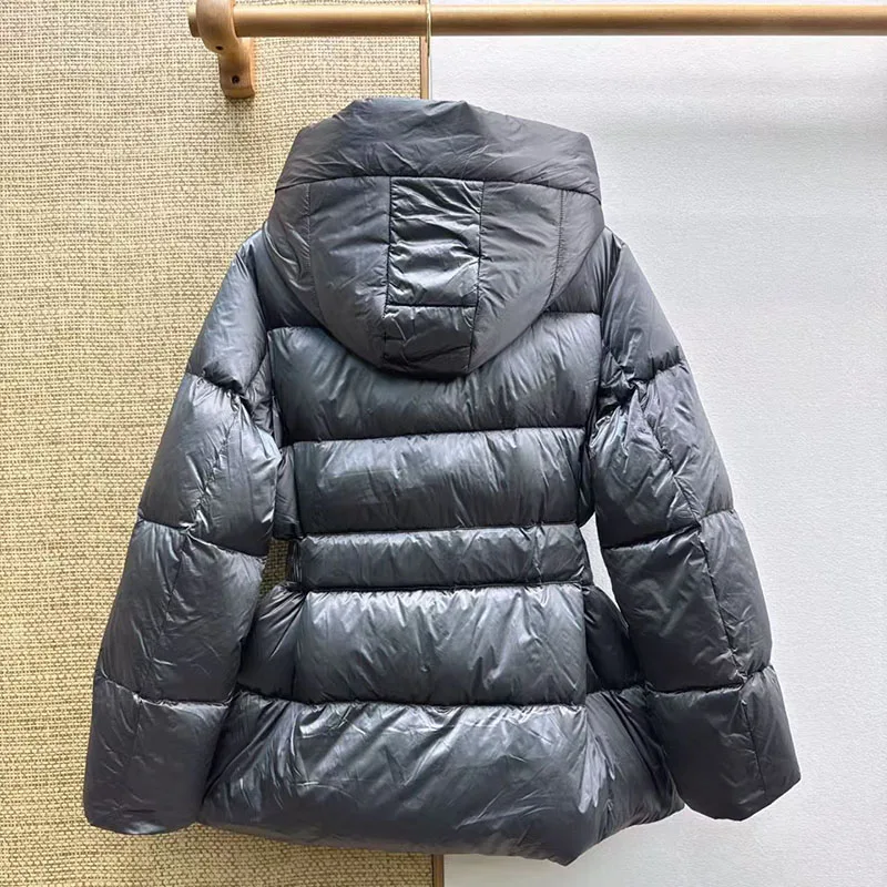 Women's White Duck Down-Filled Jacket, Classic Hooded, Waist-Cinched, Warm Outerwear Jacket, High-Quality Top, 2026, New Style,