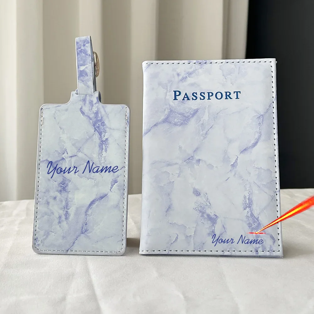 2 unids/set funda para pasaporte con nombre personalizado y etiqueta de equipaje, porta pasaporte de viaje cartera organizador regalo para pareja