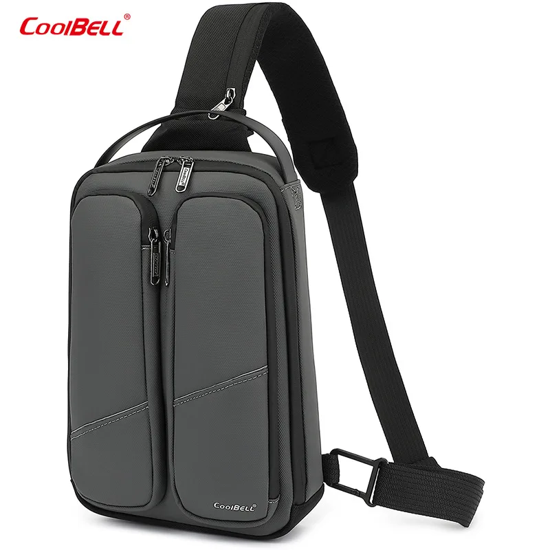 Coolbell-Bolso de pecho informal impermeable para hombre, bandolera Oxford ligera con carga USB, para viaje y senderismo