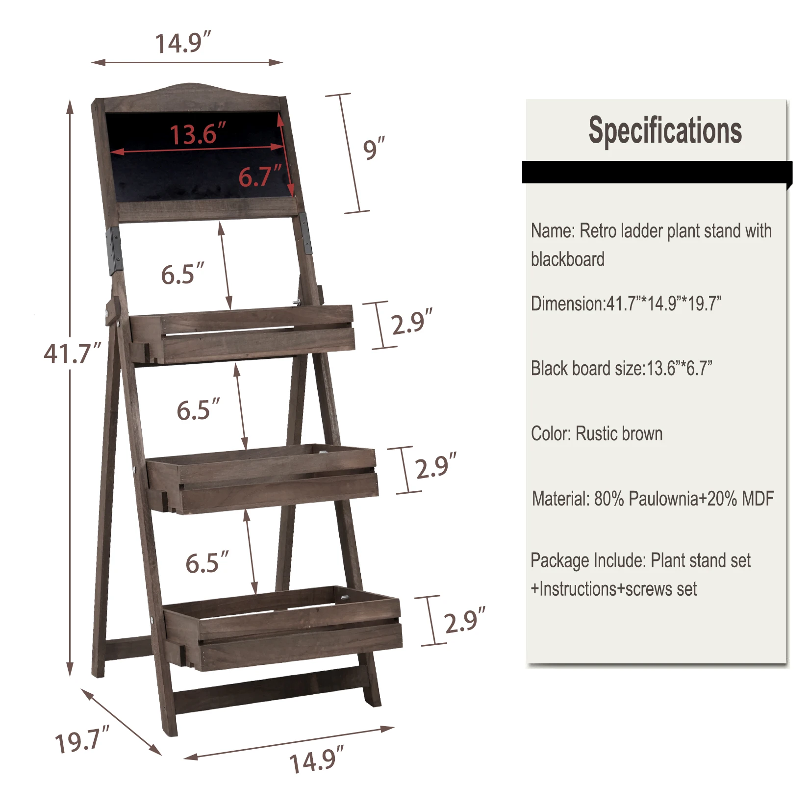 Free Standing Pavement Chalkboard Display Blackboard with 3-tier Plant Shelves Flower Rack for Outdoor Garden Advertisements images - 6