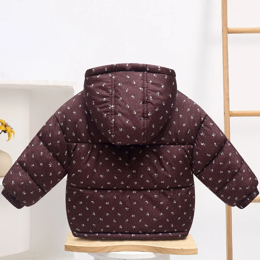 Boys Girls Winter Puffer Coat Leopard Pattern Fleece Inner Hooded Zip Up Warm Outerwear School Travel Casual Children 2-6 Years