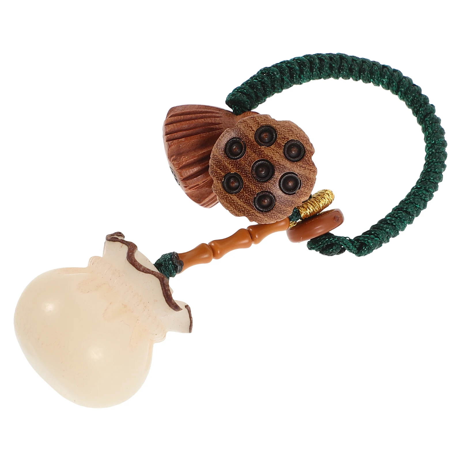 

Handcrafted Lotus Money Bag Peach Wood Car Keychain Cellphone Charm Lucky Pendant Decorative Key Holder Unique Design Woman