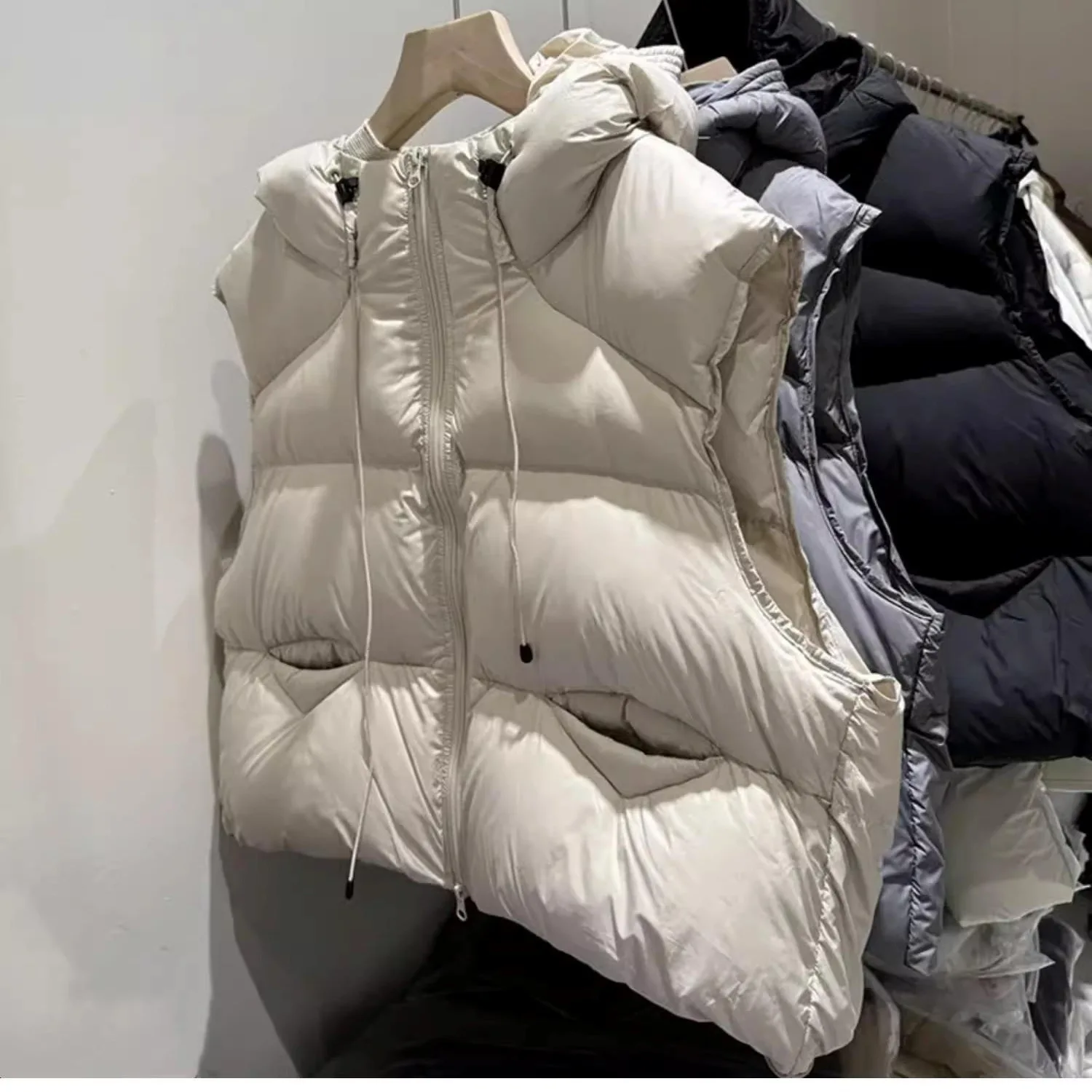 2026 جديد إمرأة القطن جاكيت بلا إكمام الخريف الشتاء فضفاض مقنعين صدرية سترات سترة دافئة ملابس خارجية #4