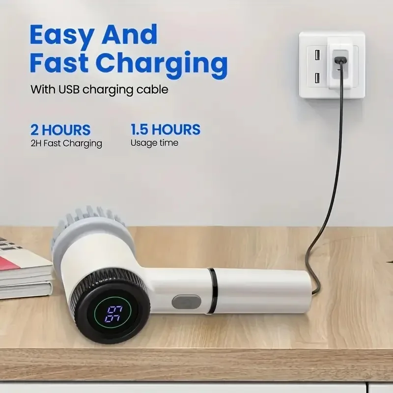 Purificador giratório elétrico sem fio de 3 velocidades com display digital, 5 bicos substituíveis para limpeza profunda de carros, caminhões, banheiras,