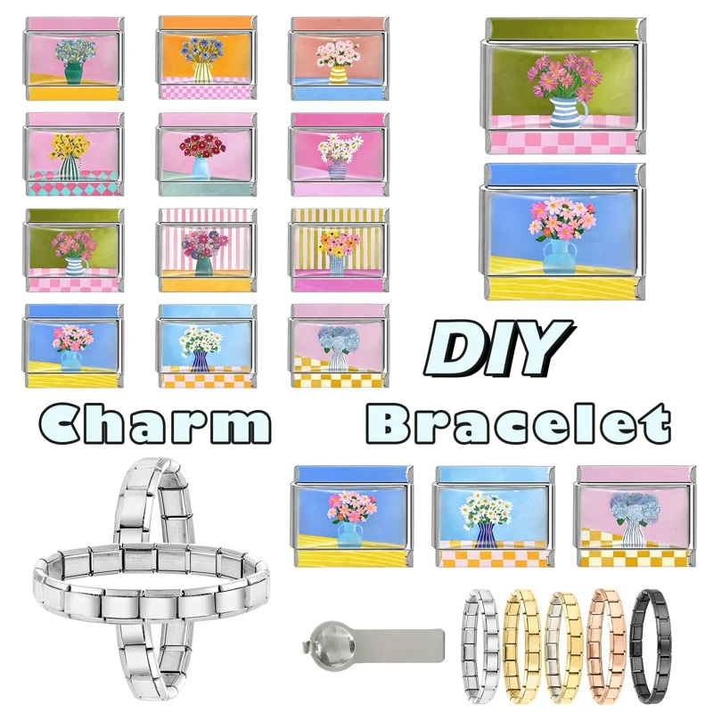 Y2K سحر الباندا الحب البيانو القط كرة القدم الإيطالية سحر الروابط صالح 9 مللي متر سوار الفولاذ المقاوم للصدأ DIY بها بنفسك صنع المجوهرات هدايا عيد الميلاد #6