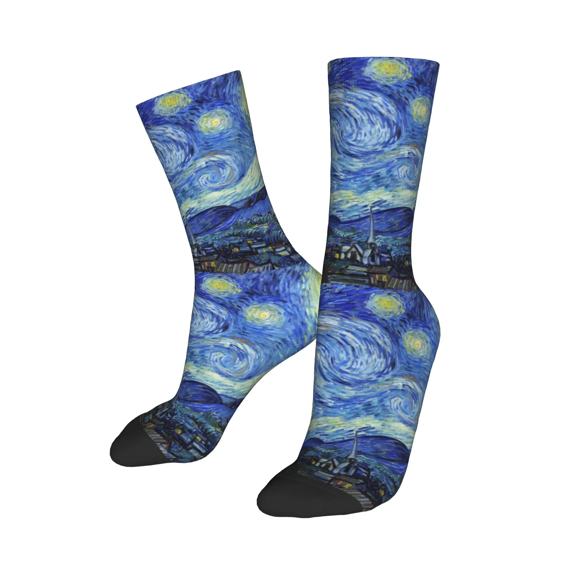 

Custom Vincent Van Gogh Starry Night Mens Crew Socks Unisex Fun Art Painting Spring Summer Autumn Winter Dress Socks