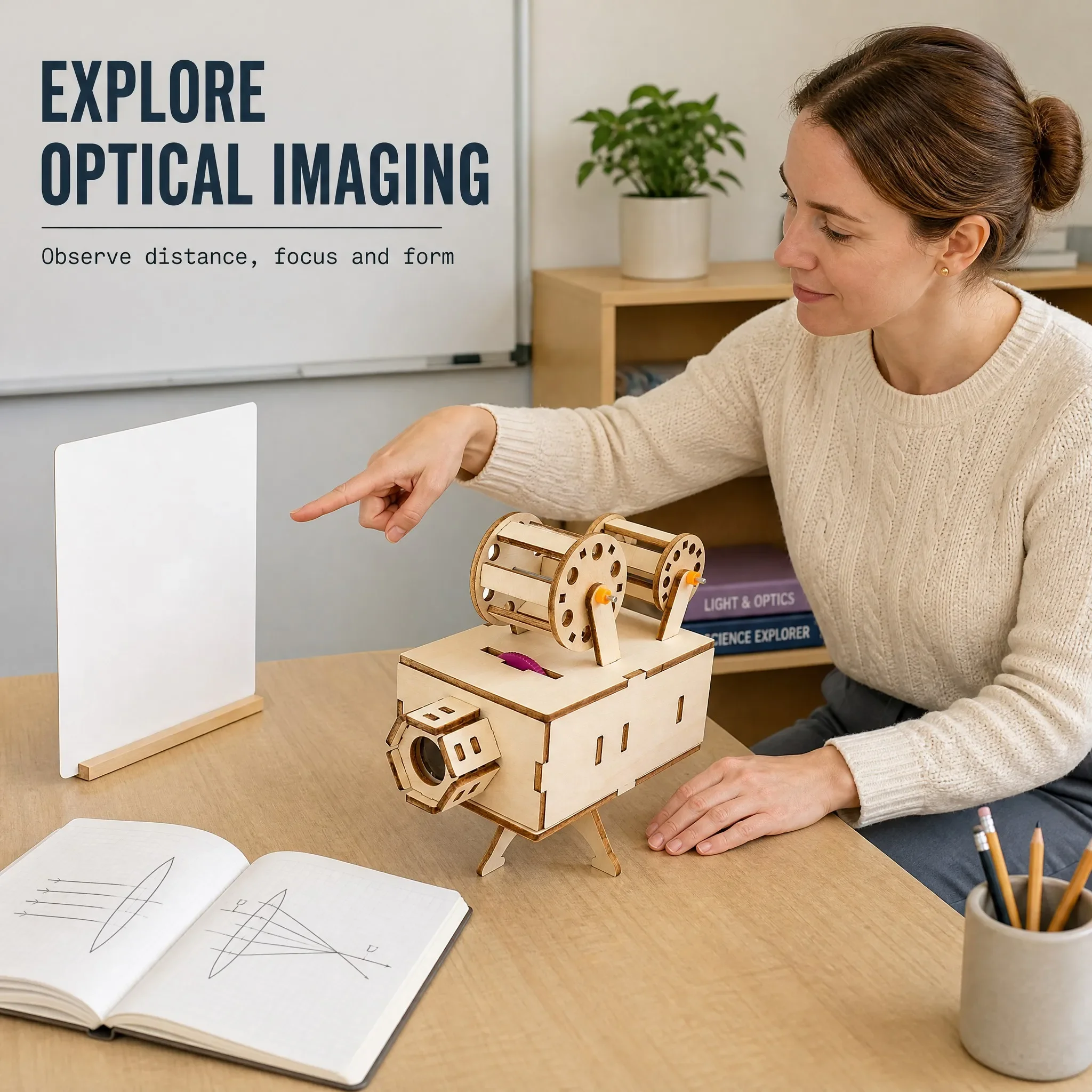 Wooden Projector DIY Kit STEM Optics Imaging Science Experiment Toy for Kids Students Educational Assembly Model Gift Set School