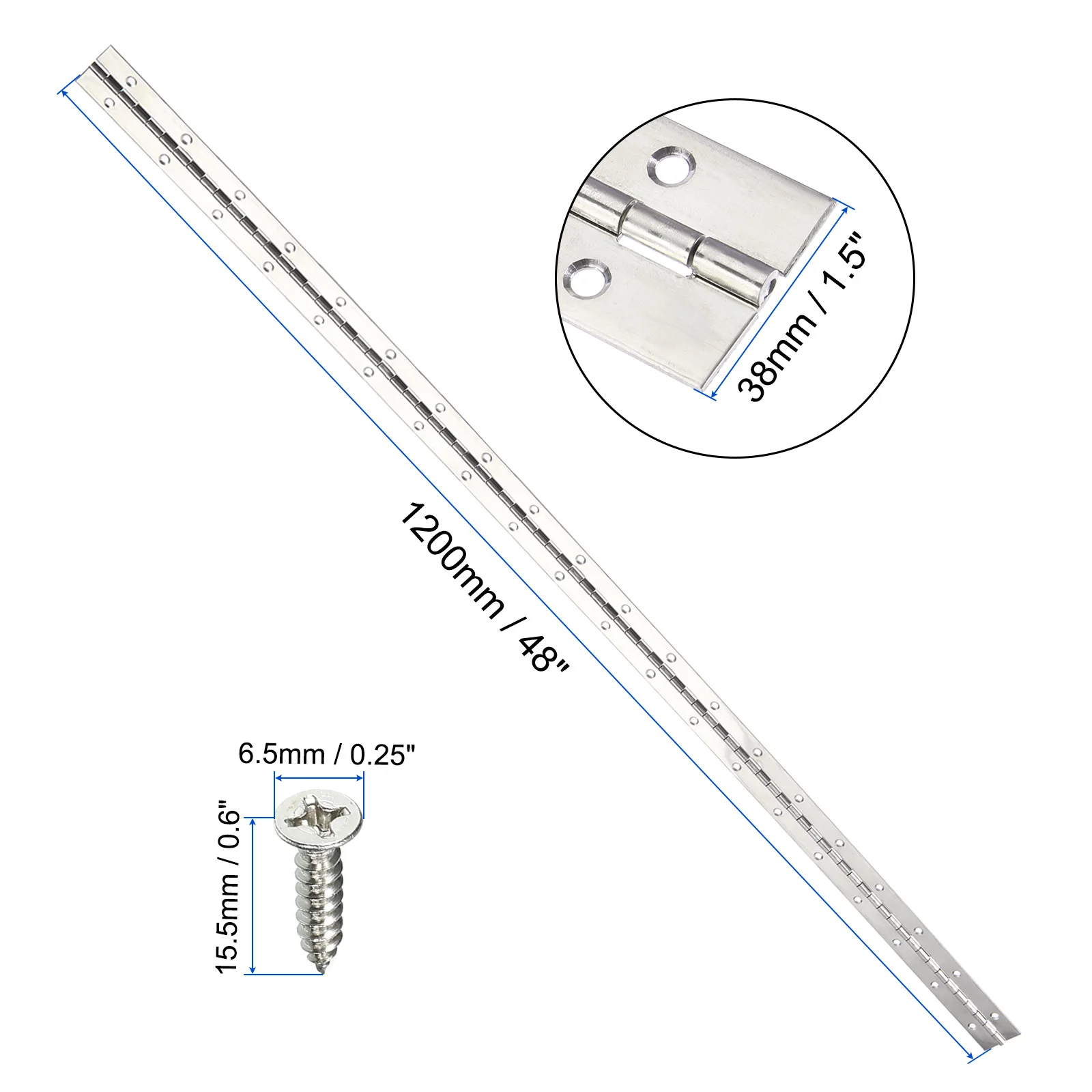 Piano Hinge Stainless Steel Continuous Hinge Door Hinge with Hole for Boat Cabinet Door Box Furniture 1.2/1.5/3Inch Silver/Black