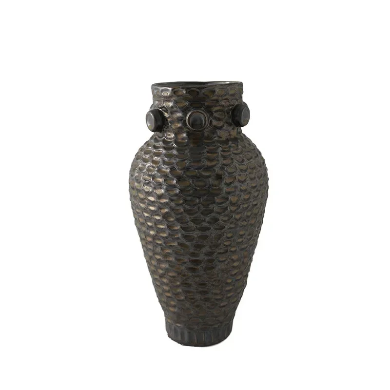 

Medieval old binaural ceramic vase model room B & B tea room retro flower ware
