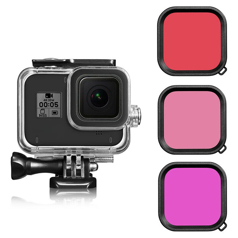 3 color Filter Underwater Purple Pink Red Color Filters For GoPro Hero 8 Black Action Camera Waterproof Case lens Filter Top