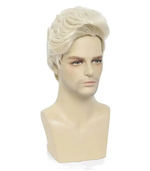 Parrucche sintetiche da uomo parrucca bionda corta Pixie Cut Layered Nature capelli finti traspiranti per maschio Daily Cosplay Party resistente al calore