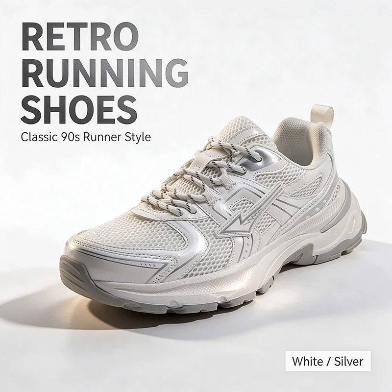 Men Women Retro Running Shoes Breathable Mesh Chunky Sneakers Non-Slip Thick Cushion Sole Fashion for Travel Outdoor Workout