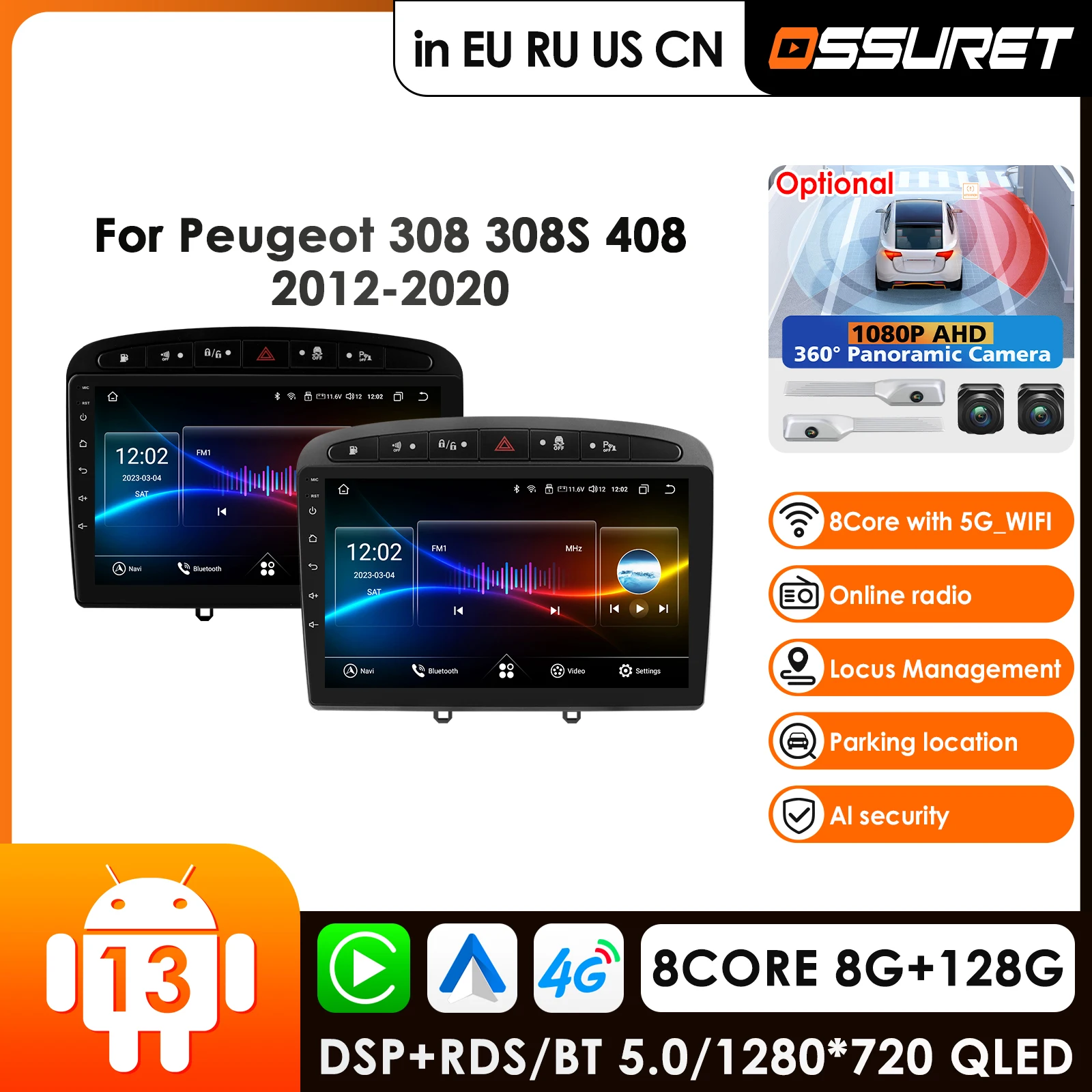 

9inch QLED Screen Android 13 Car Radio Multimedia Video Player for Peugeot 408 Peugeot 308 308SW GPS Navi Carplay Auto 4G RDS AI