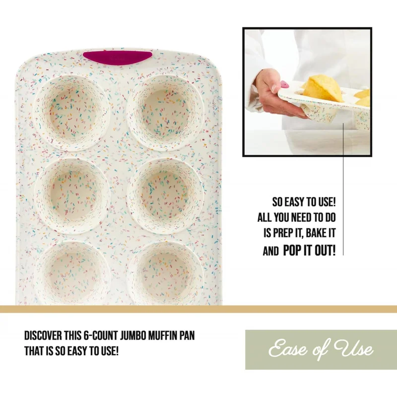 Structure White Confetti Reinforced 6 Cup Jumbo Muffin Pan Silicone Bakeware