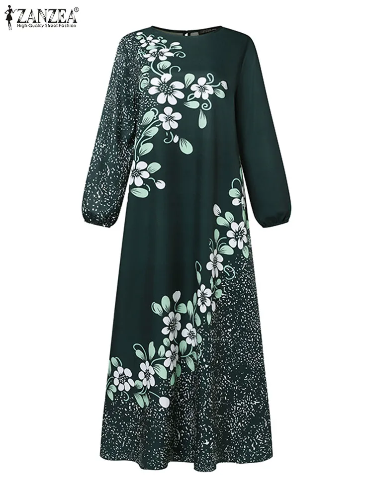 2024 ZANZEA Vintage Muslim Dress Robe Dubai Turkey Abaya Women Stylish Long Sleeve Floral Printed Vestidos Ramadan Maxi Sundress