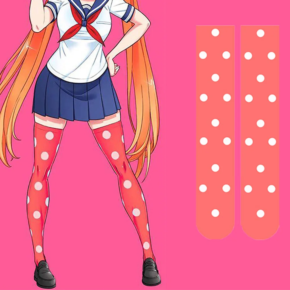 

Красные женские чулки в горошек в стиле Харадзюку, модные мягкие милые носки до бедра в стиле Лолиты для девочек, носки до середины икры JK, двумерные