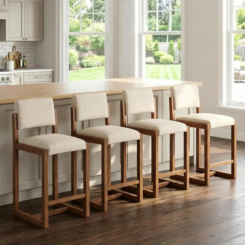 

Set of 4, 26 Linen Fabric Bar Stools with Backrest for Kitchen Island or Dining Room, Beige