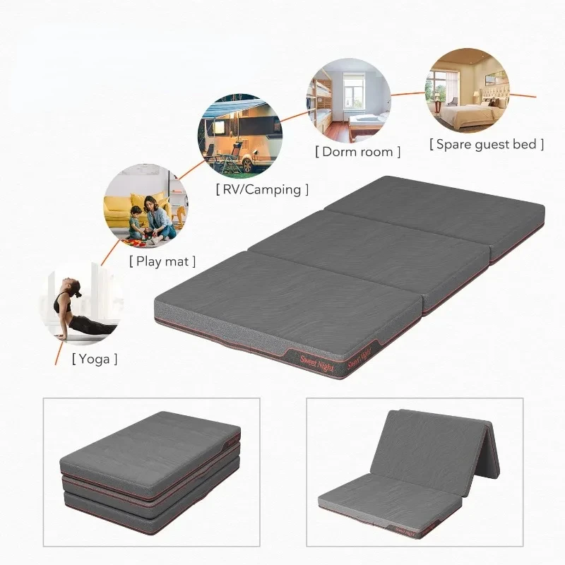 Sweetnight Folding Mattress Queen Size with Carry Bag, 4-Inch Foldable Mattress for Travel, Camping, Guest