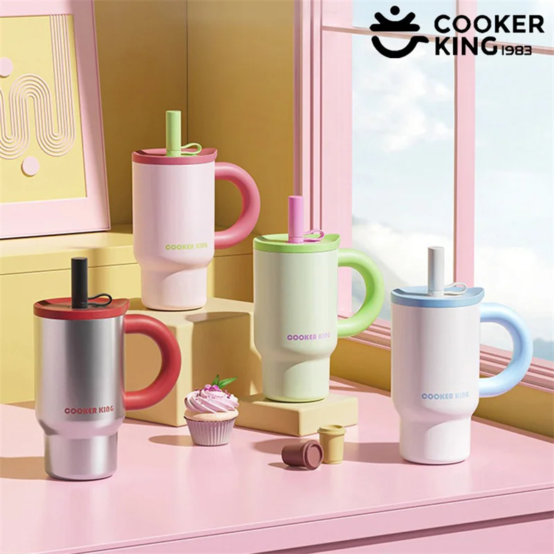 

COOKER KING 810 мл соломенная изолированная чашка термос из нержавеющей стали с ручкой чашка для холодного и горячего кофе для офиса/дома/на открытом воздухе