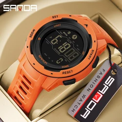 Con box SANDA orologi da uomo di marca sport passometro calorie 50M impermeabile LED orologio digitale orologio da polso militare orologio da uomo