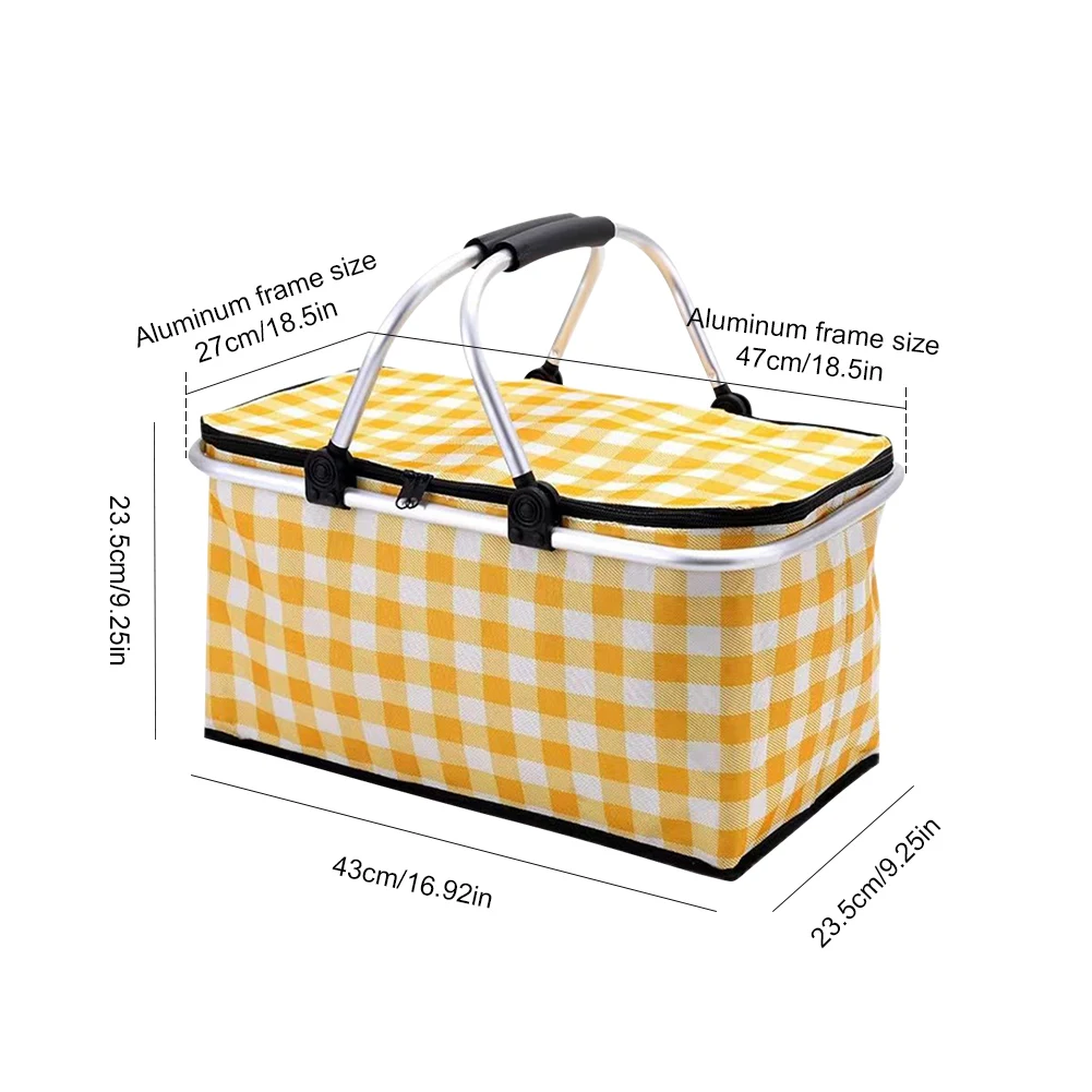 30L Camping Picnic Basket Waterproof Foil Folding Cooler Bag Keep Fresh Lunch Box Basket Food Carrier for Camping Picnic Travel