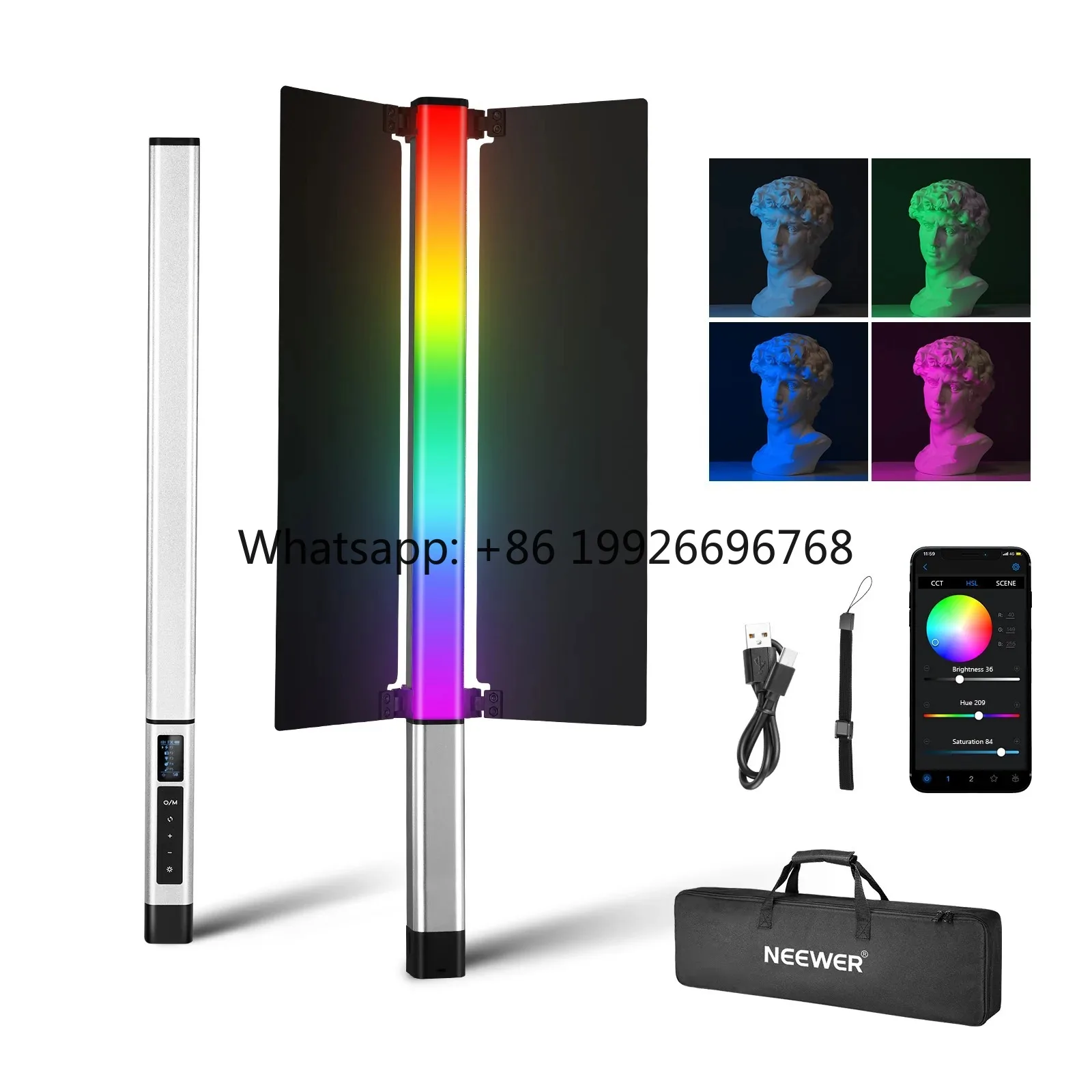 For  CL124 II RGB Handheld LED Light Stick Video Light Wand 3200mAh Battery 360°Full Color Tube Lighting Metal APP Control