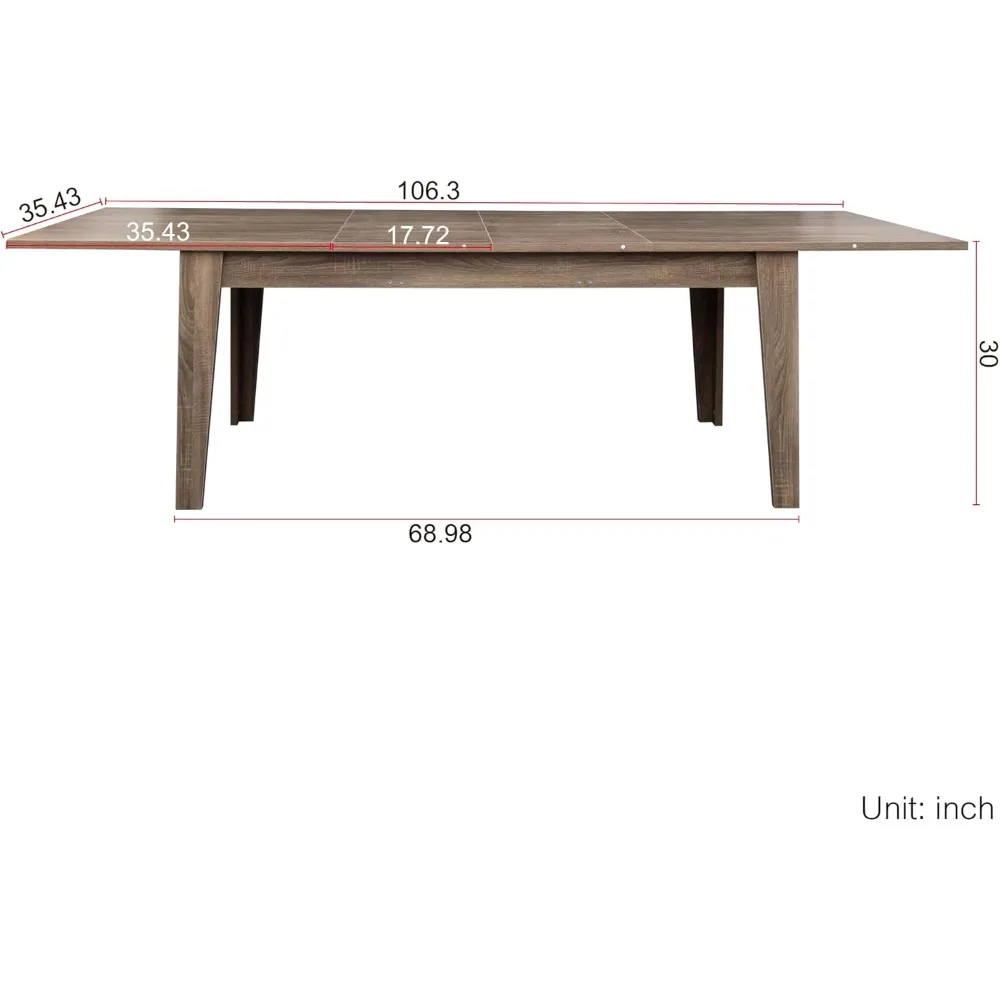 Houten uitbreidbare eettafel, moderne uitschuifbare eetkamertafel Grote rechthoekige eettafel met bladverlenging