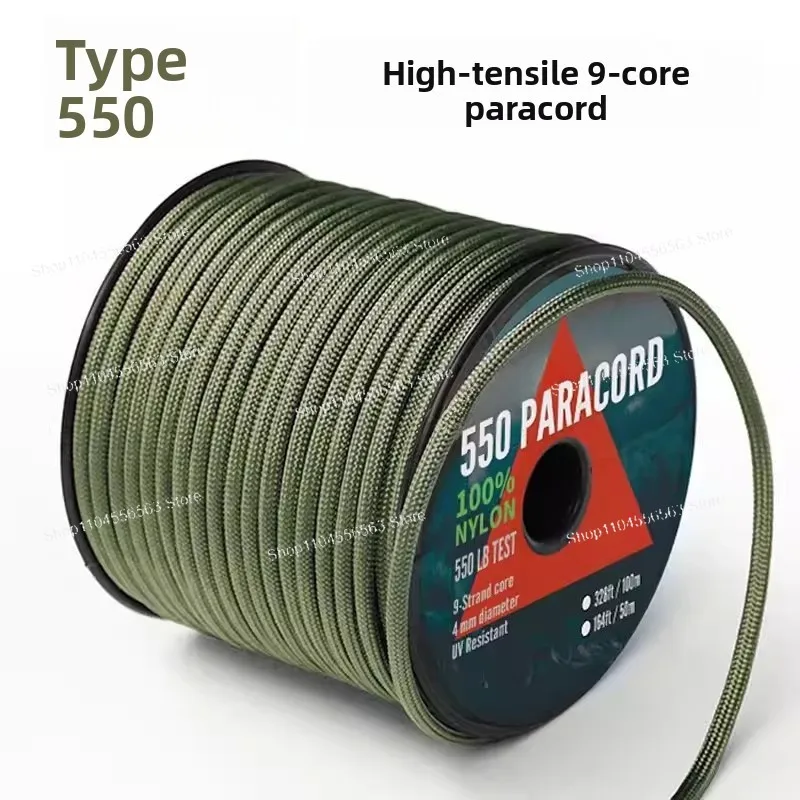 Outdoor 9-Core 4mm Paracord, 550bl Load-Bearing Guyline for Tent & Tarp, Braided Survival Rope