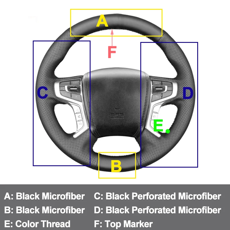 Hand Stitching Car Steering Wheel Cover Wrap for Mitsubishi L200 Outlander PHEV Shogun Sport Pajero Triton 2015-2022