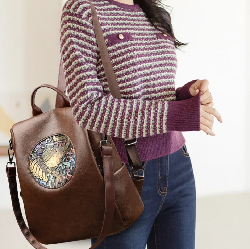 New Fashion Classical High Quality Soft Leather Travel Backpacks Women's Large Capacity Anti Theft Shoulder Bags Crossbody Bag