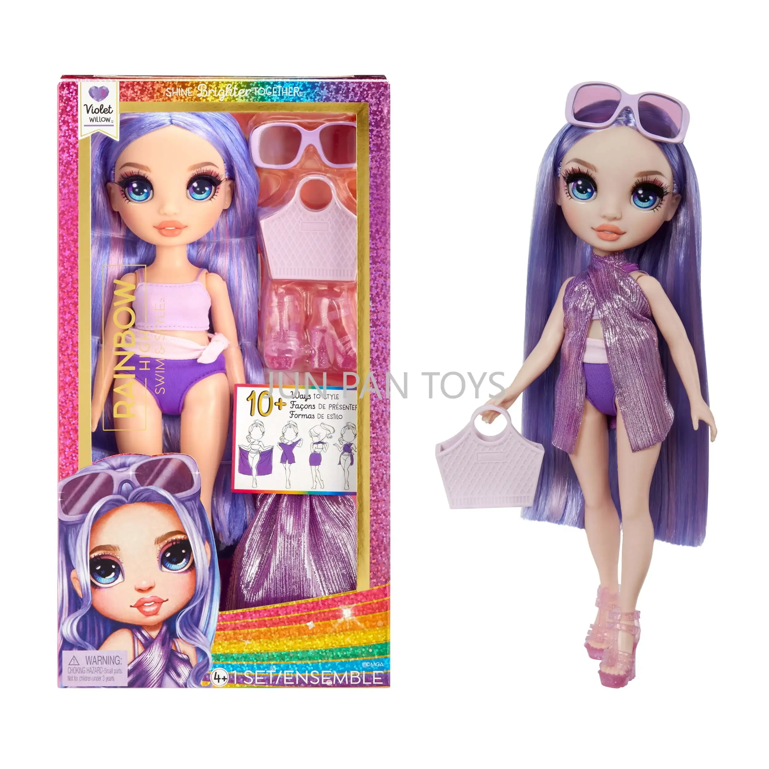 Rainbow High Swim & Style Violet Willow Purple Fashions Doll with Swimsuit Sandals Sunglasses Action Figure Collectible Toy Gift