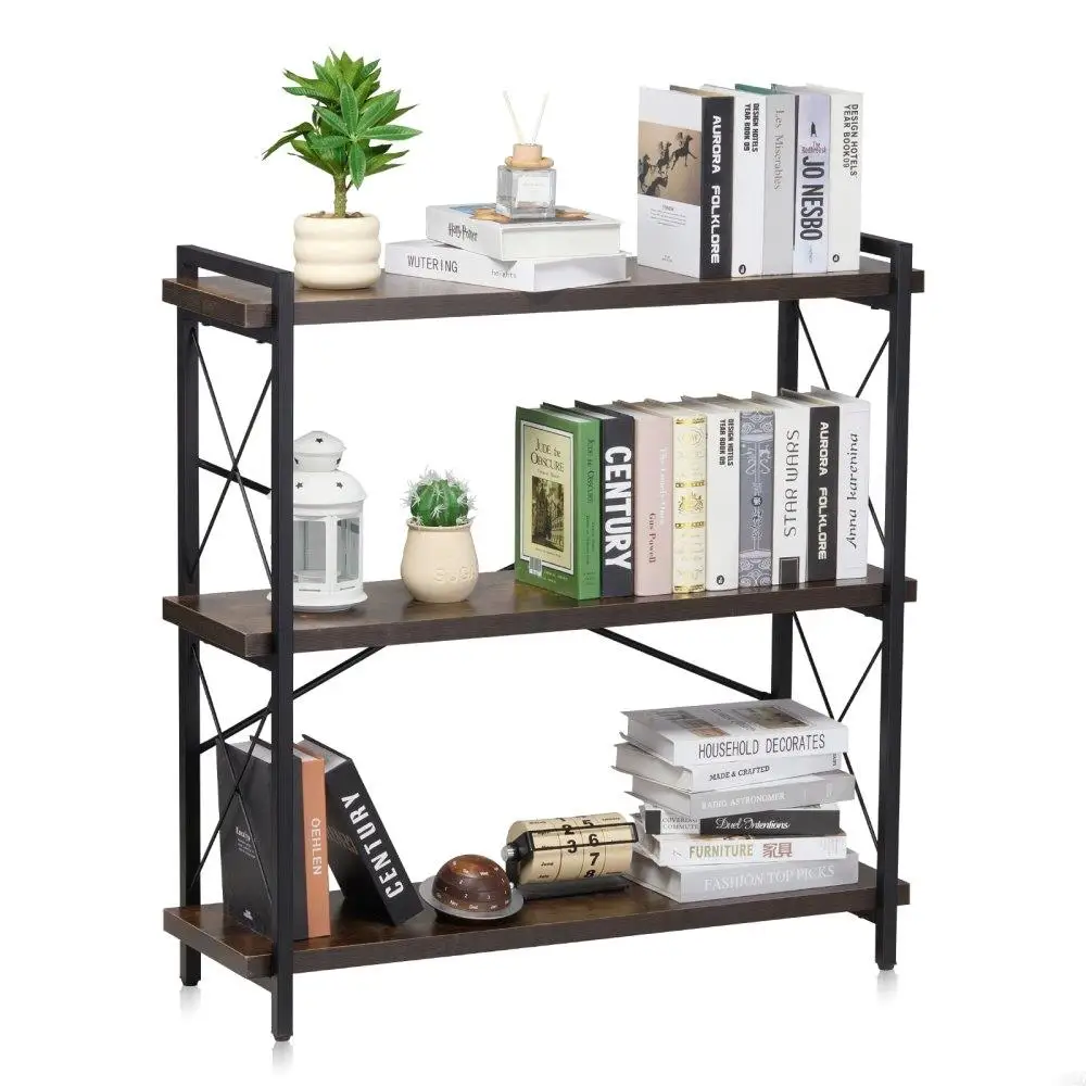 

Rustic Metal Bookshelf 3 Tier for living Room Bedroom and Office