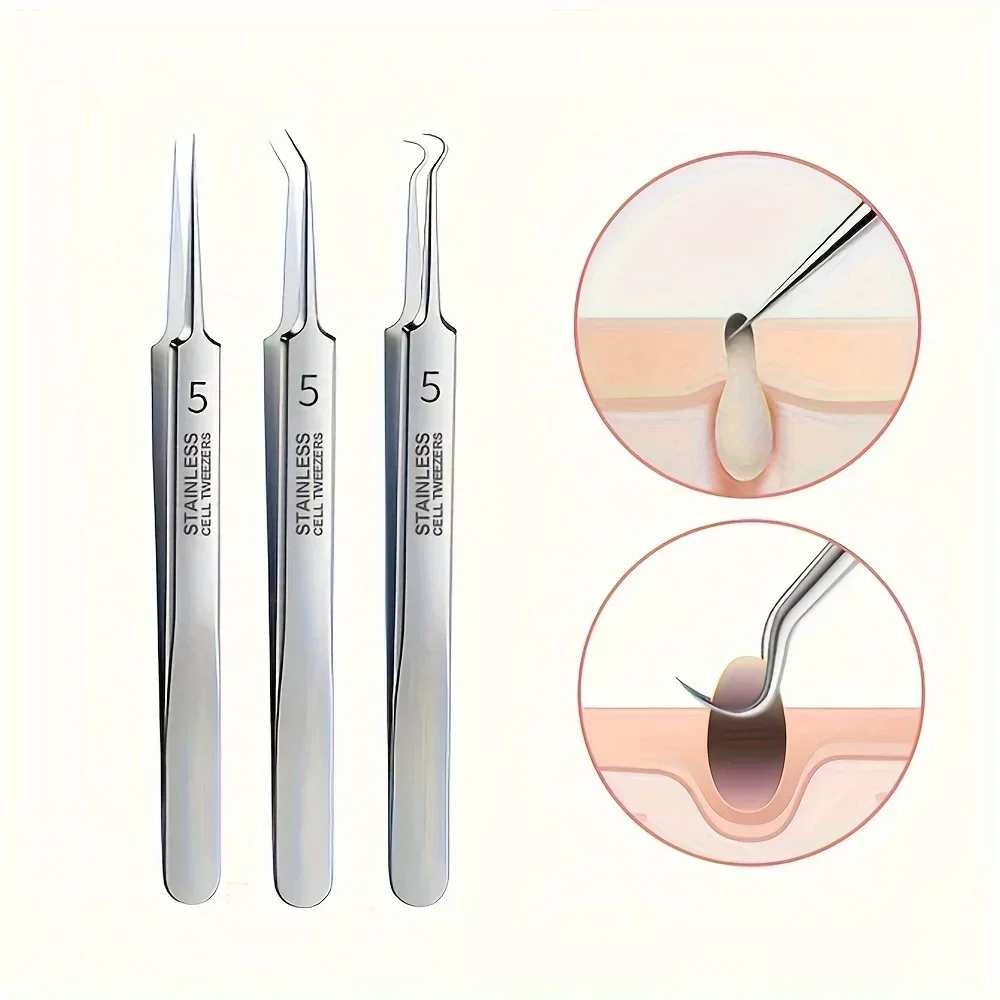 3/2/1 Pack Extra Fine No. 5 Cellular Acne Blackhead Tweezers - Facial Beauty Remove Acne Needle Tools for Skin Care esthetician