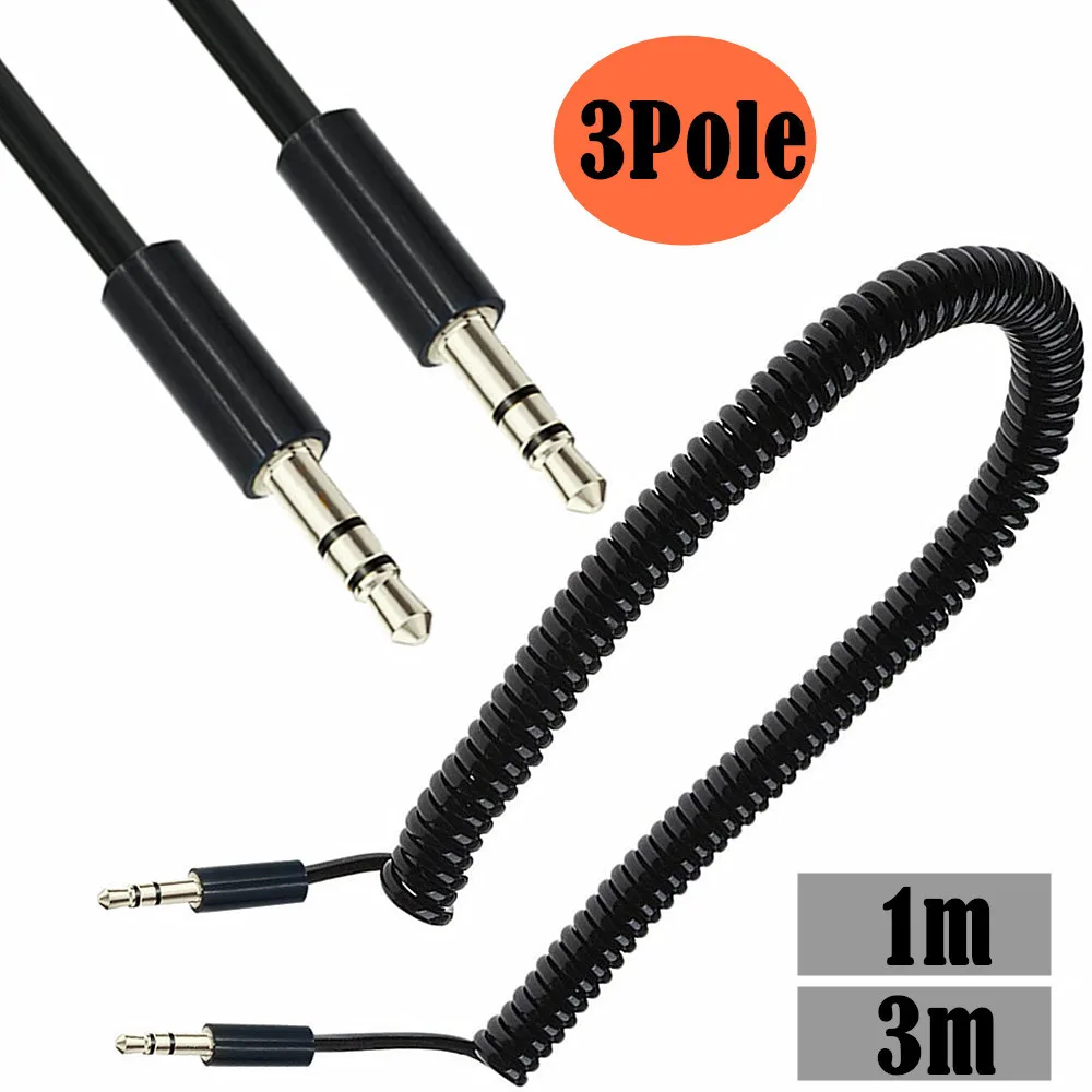 3FT/10FT 3.5mm Male to Male M/M Jack Audio Stereo Aux Spring Cable 1M/3M for iPod MP3