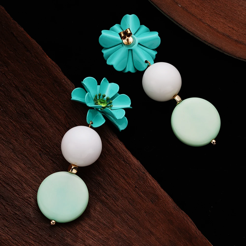 

Cute Balls Blue Studs Earrings for Women Boho Style Geometric Dangle Statement Ladies Jewelry Accessories