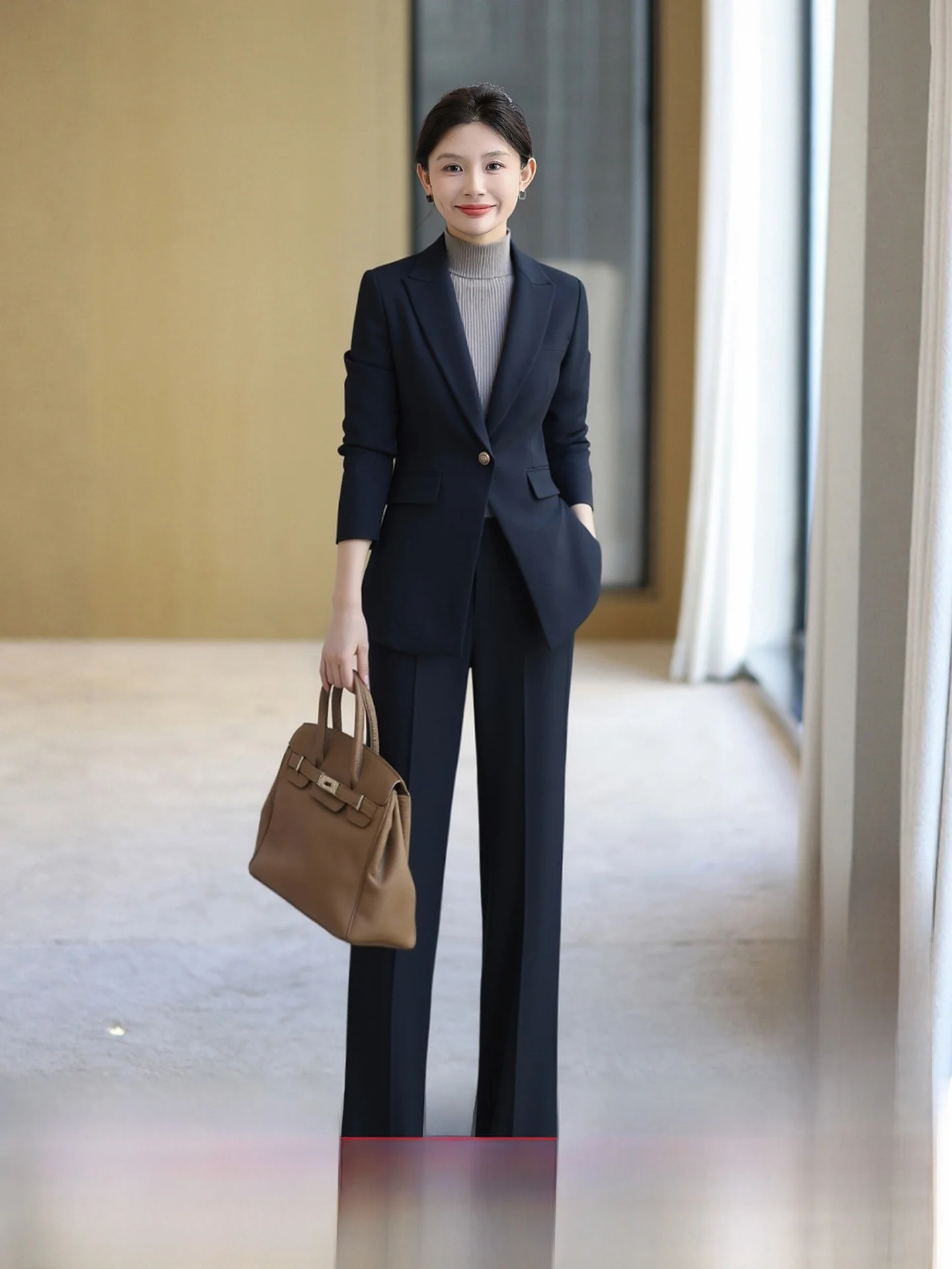 

Autumn Winter Thiened Royal Blue Formal Women's Suit Slim Fit High End Profional Set Businlike Workwear Suit