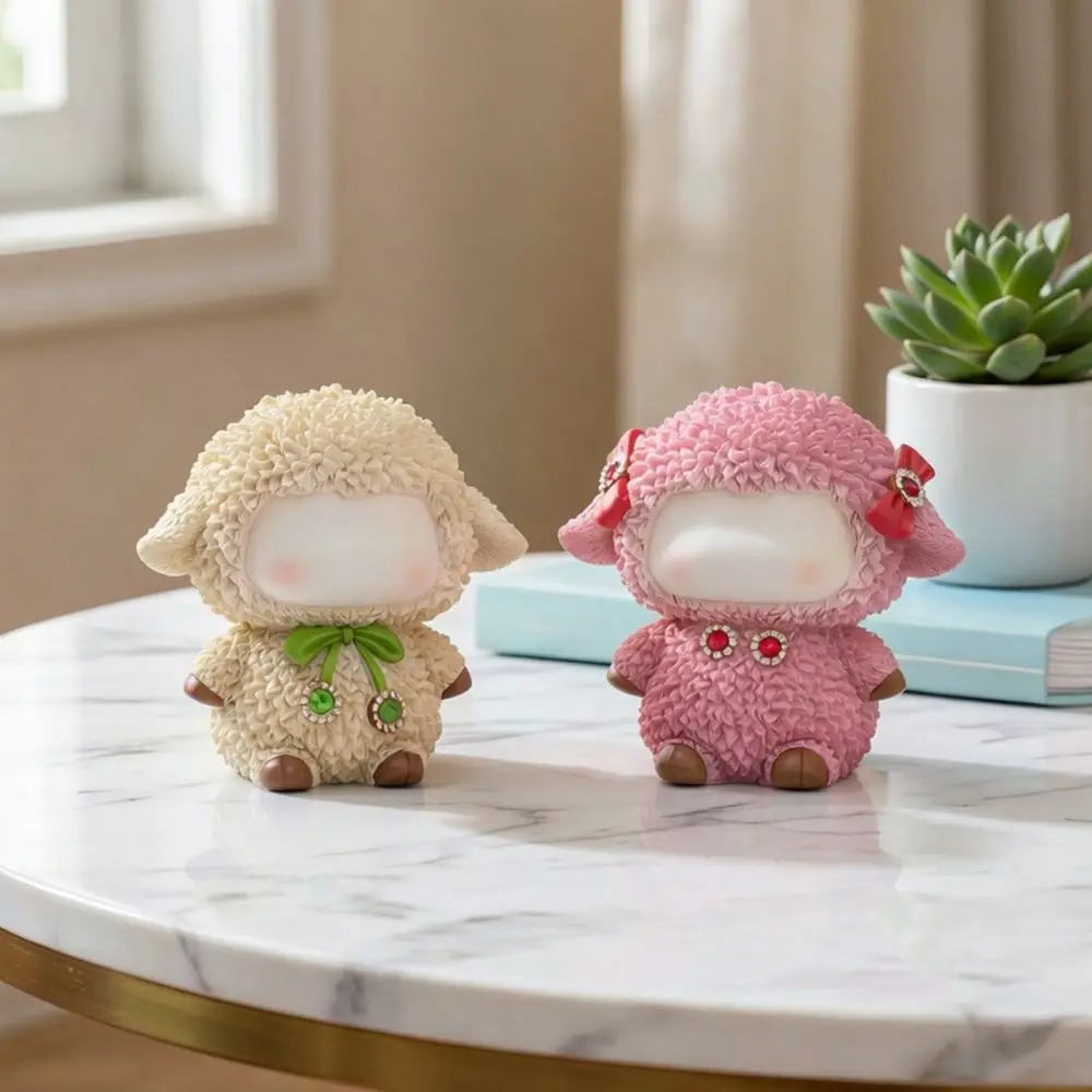 Resin Sheep Ornament Cute Animal Sculpture Desk Accessory Creative New Chinese Style Figurine For Christmas Party Souvenir