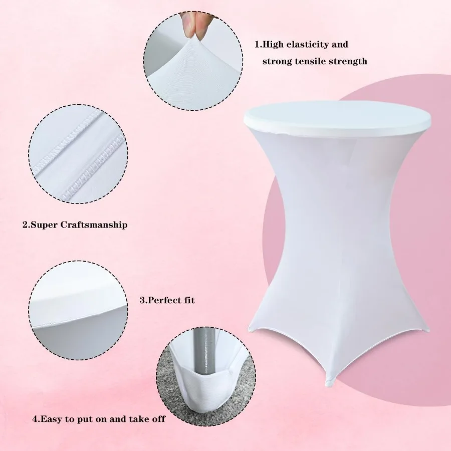 10 عبوات من أغطية طاولات الكوكتيل المصنوعة من ألياف لدنة، ملابس طاولة مطاطية مستديرة هاي بوي للحفلات، البار، الزفاف، عيد الميلاد، الولائم (Whi) #4