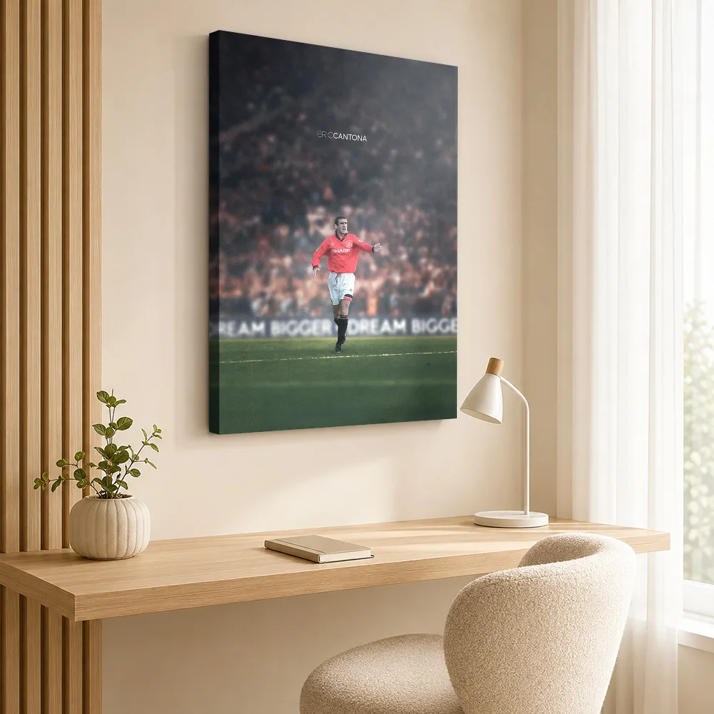 Eric Cantona Soccer Tribute Framed Canvas Print Poster Bold Style Wall Decor With Personalized Photo For Home Gym Ideal Fan Gift