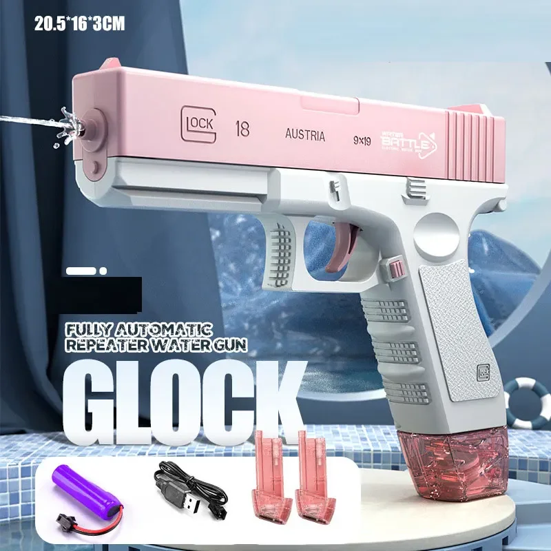 Pistola de agua completamente automática, juguete de verano, pistola eléctrica Glock, juegos de pulverización de agua, juguetes de playa de alta